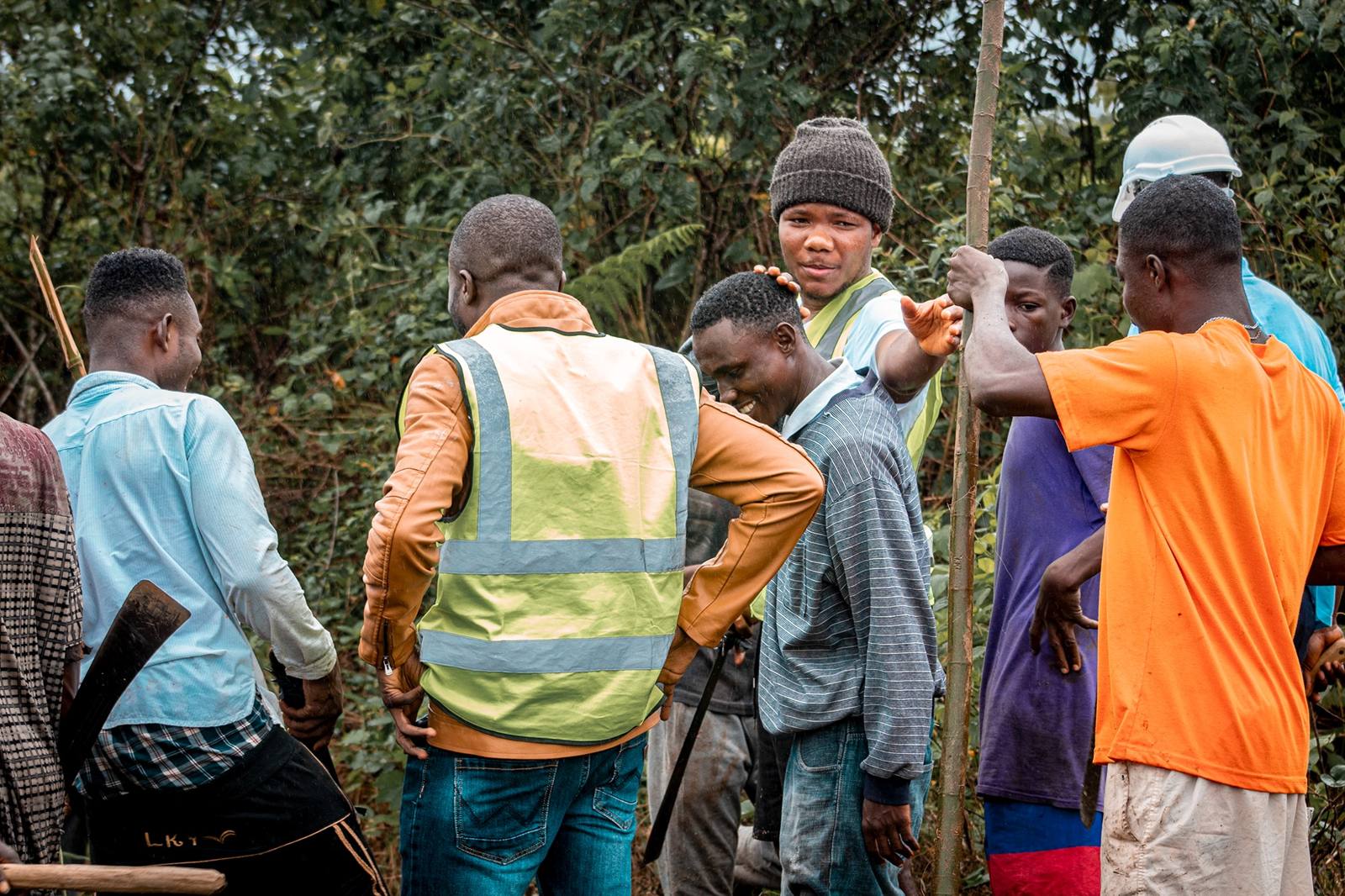 Young people working together outdoors
