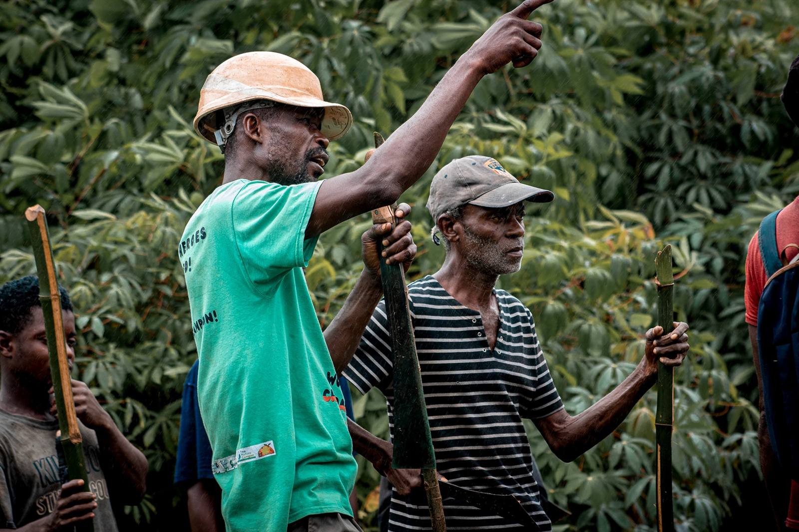 Community members at a farm